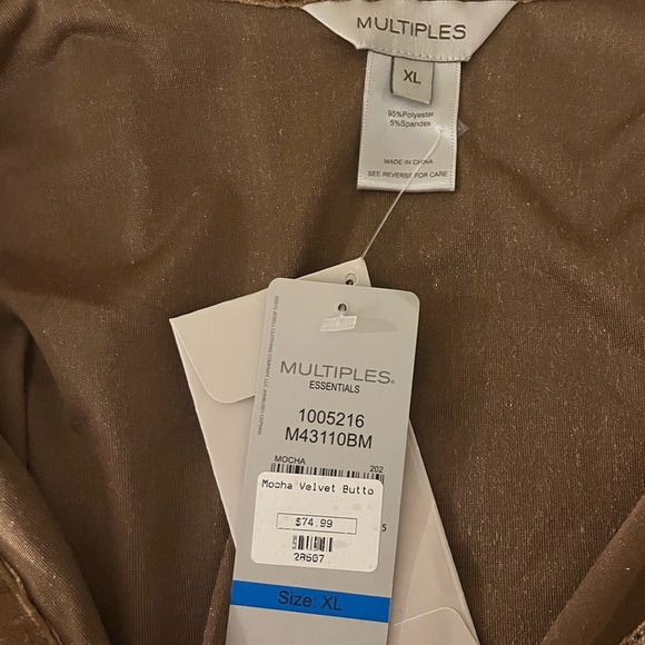 NWT Multiples Velvet Button-Up Shirt in Rich Brown, XL - Picture 5 of 7